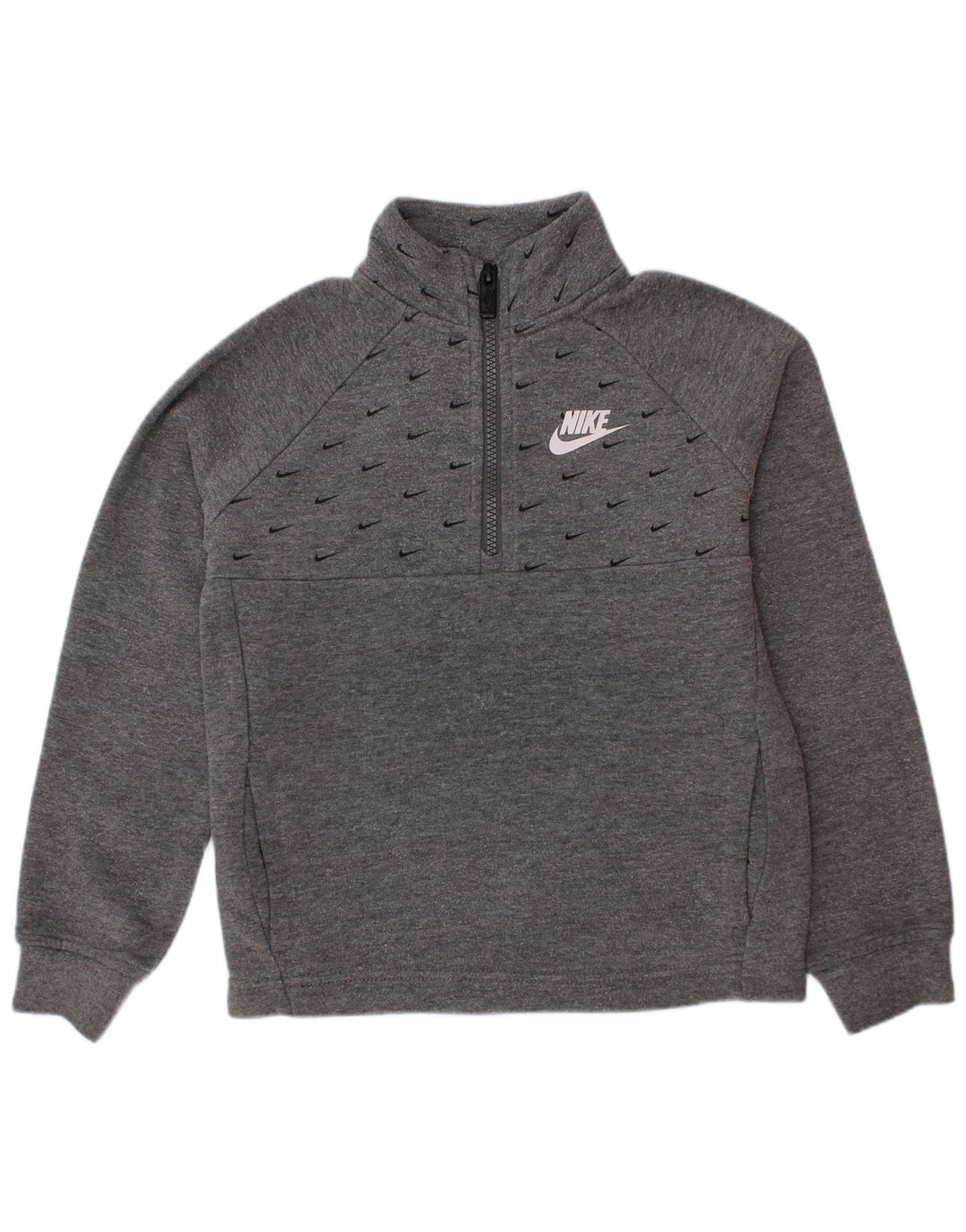 Nike Jungen-Sweatshirt mit grafischem Reißverschluss und Rundhalsausschnitt, 5–6 Jahre, mittelgraue Baumwolle