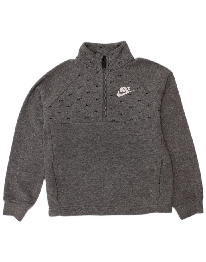Nike Jungen-Sweatshirt mit grafischem Reißverschluss und Rundhalsausschnitt, 5–6 Jahre, mittelgraue Baumwolle