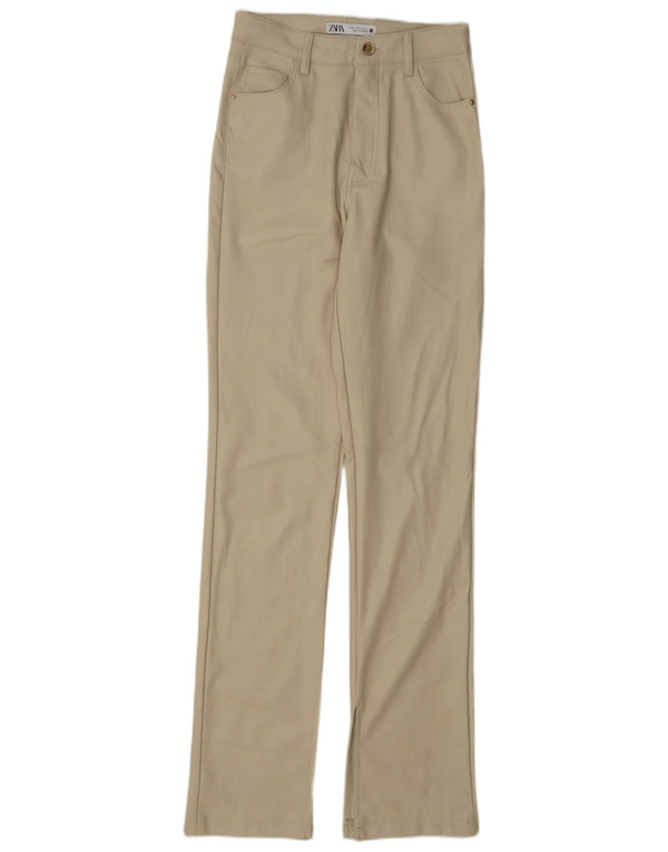 Zara Damen Gerade Kunstlederhose EU 34 2XS W24 L33 Beige