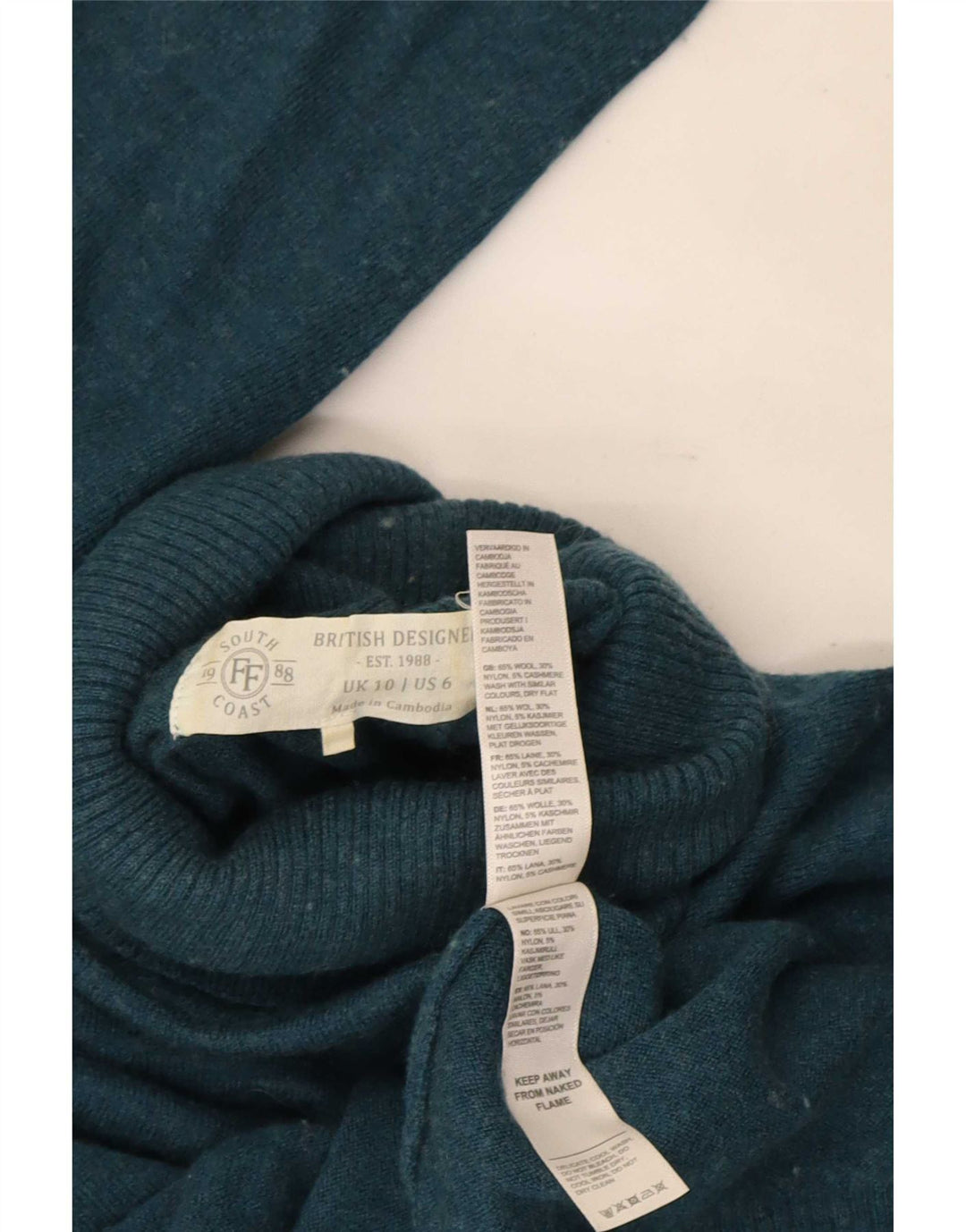 Fat Face Rollkragenpullover für Damen, Größe S, UK 10, aus blauer Wolle