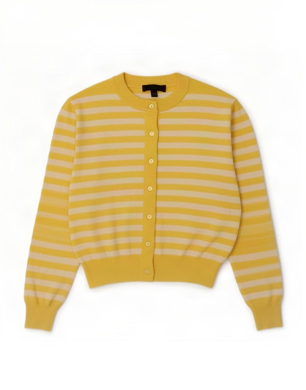 Zara Damen-Cardigan-Pullover UK 14 Mittelgelb gestreifte Viskose