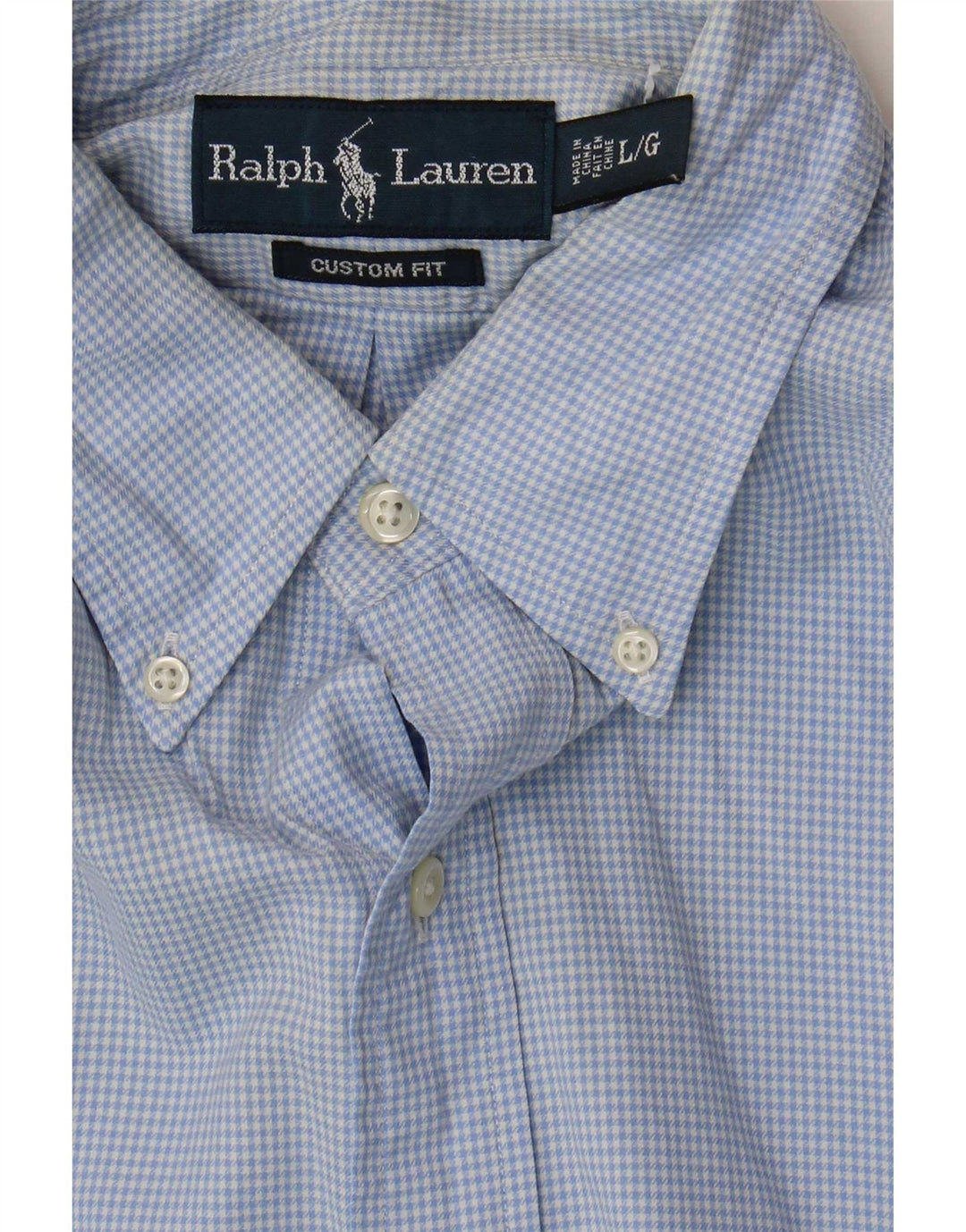 Ralph Lauren Herren-Hemd mit individueller Passform, groß, blau kariert, Baumwolle