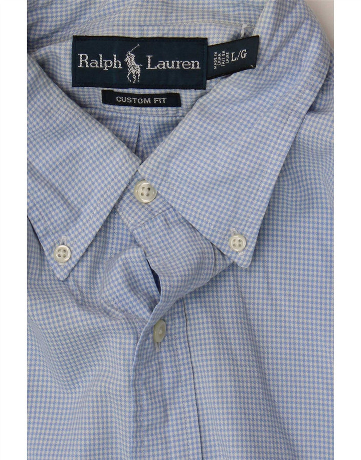 Ralph Lauren Herren-Hemd mit individueller Passform, groß, blau kariert, Baumwolle