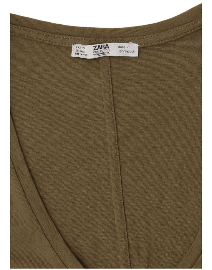 Zara Damen T-Shirt Top UK 16 Large Khaki