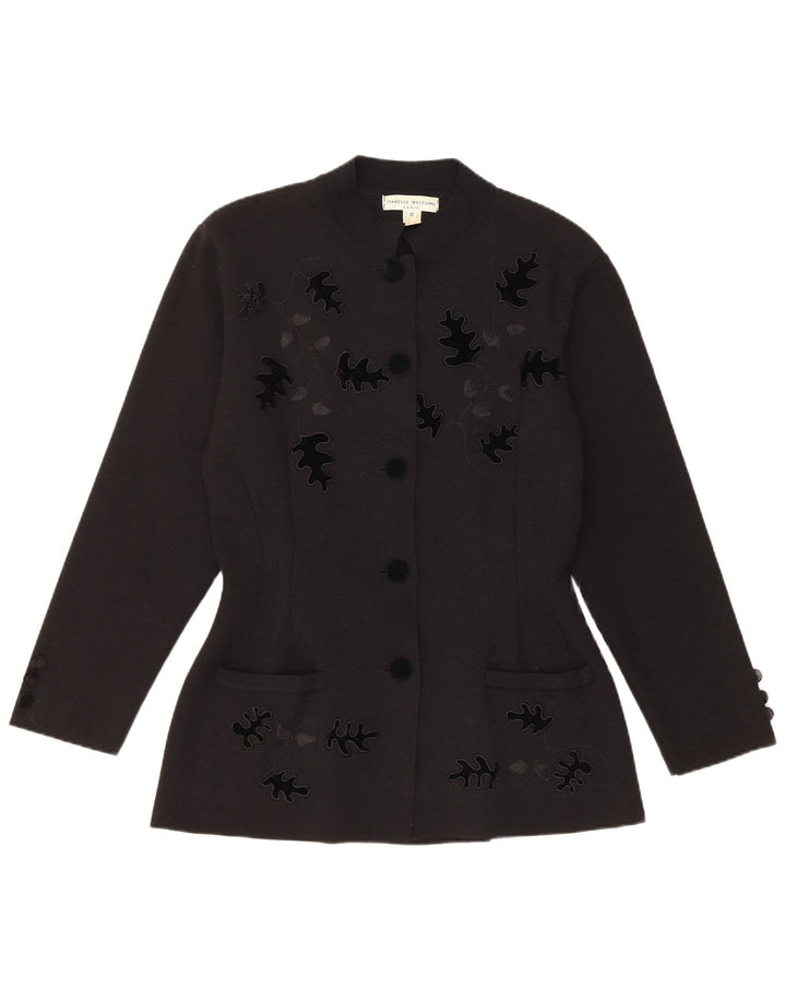Vintage Damen 5-Knopf-Blazerjacke UK 10 Kleine schwarze geblümte Schurwolle
