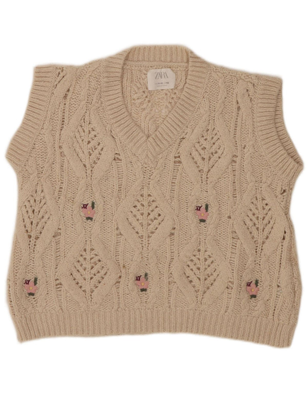 Zara Mädchen Weste Tank Top 11-12 Jahre Beige Blumen Acryl