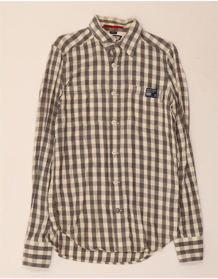 Superdry Herren-Flanellhemd, kleine graue Gingham-Baumwolle
