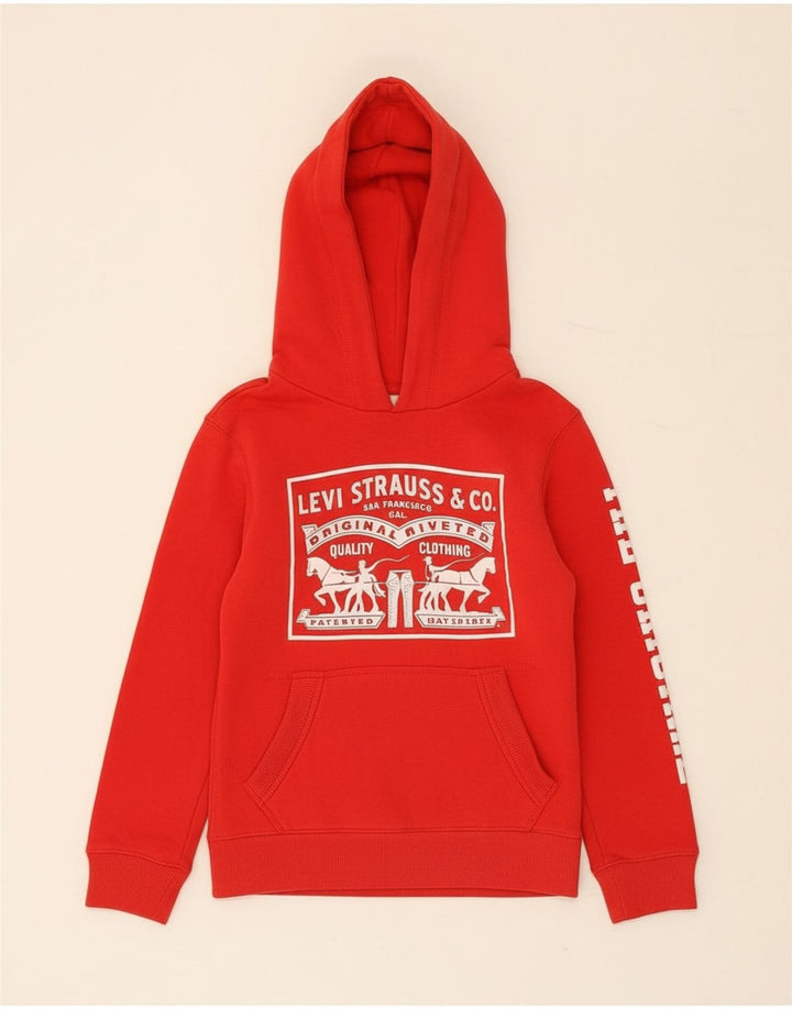 LEVI'S Boys Graphic Hoodie Jumper 7-8 Years Red Cotton