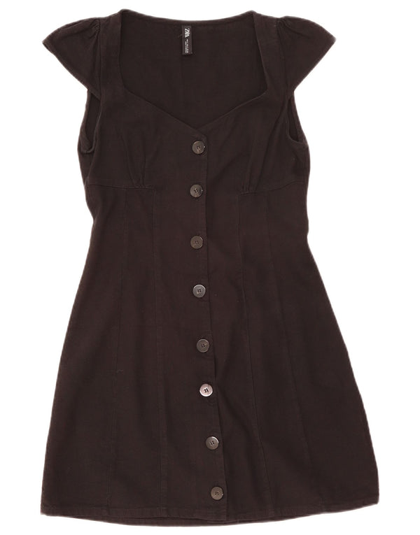 Zara Damen-Hemdkleid, Größe S, Schwarz, Baumwolle