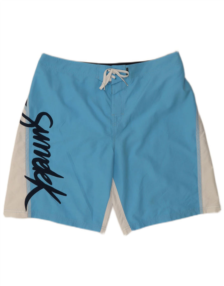 SUNDEK Herren-Badeshorts mit Grafik, groß, blaues Farbblock-Polyester