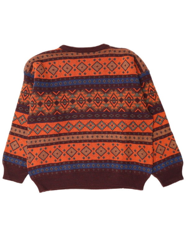 VINTAGE Damen Pullover mit U-Boot-Ausschnitt UK 18 XL Orange Fair Isle