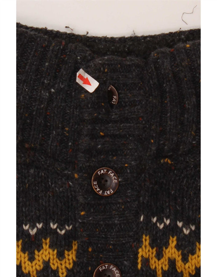 Fat Face Herren-Pullover mit Knopfkragen, mittelgraue Fair-Isle-Wolle