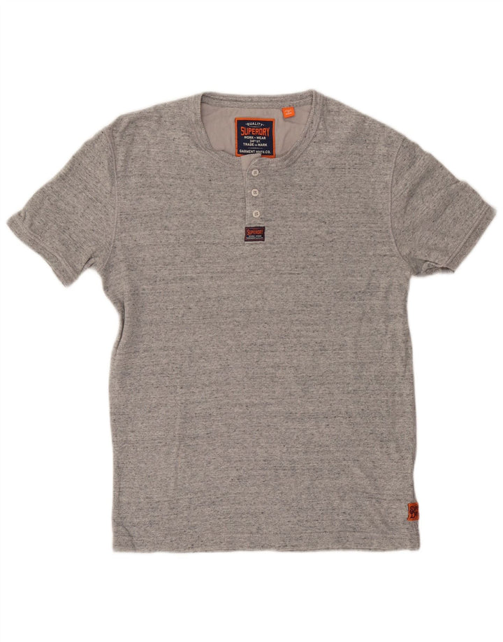 Superdry Herren-T-Shirt-Oberteil, groß, grau gefleckte Baumwolle