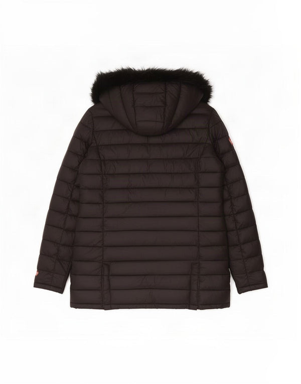 Superdry Wattierter Mantel mit Kapuze für Damen, UK 16, Größe L, schwarzes Nylon