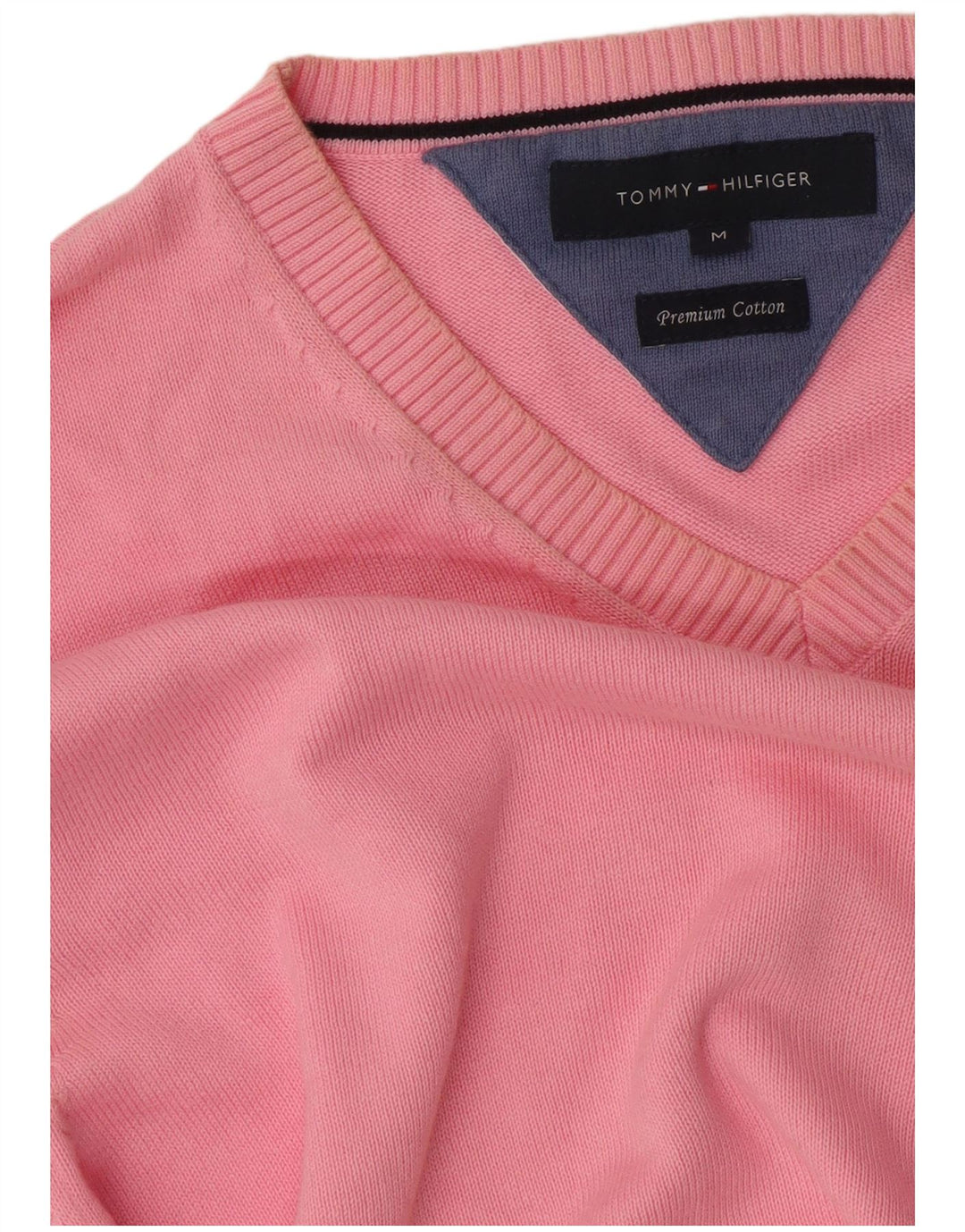 Tommy Hilfiger Herren-Pullover mit V-Ausschnitt aus mittelrosa Baumwolle