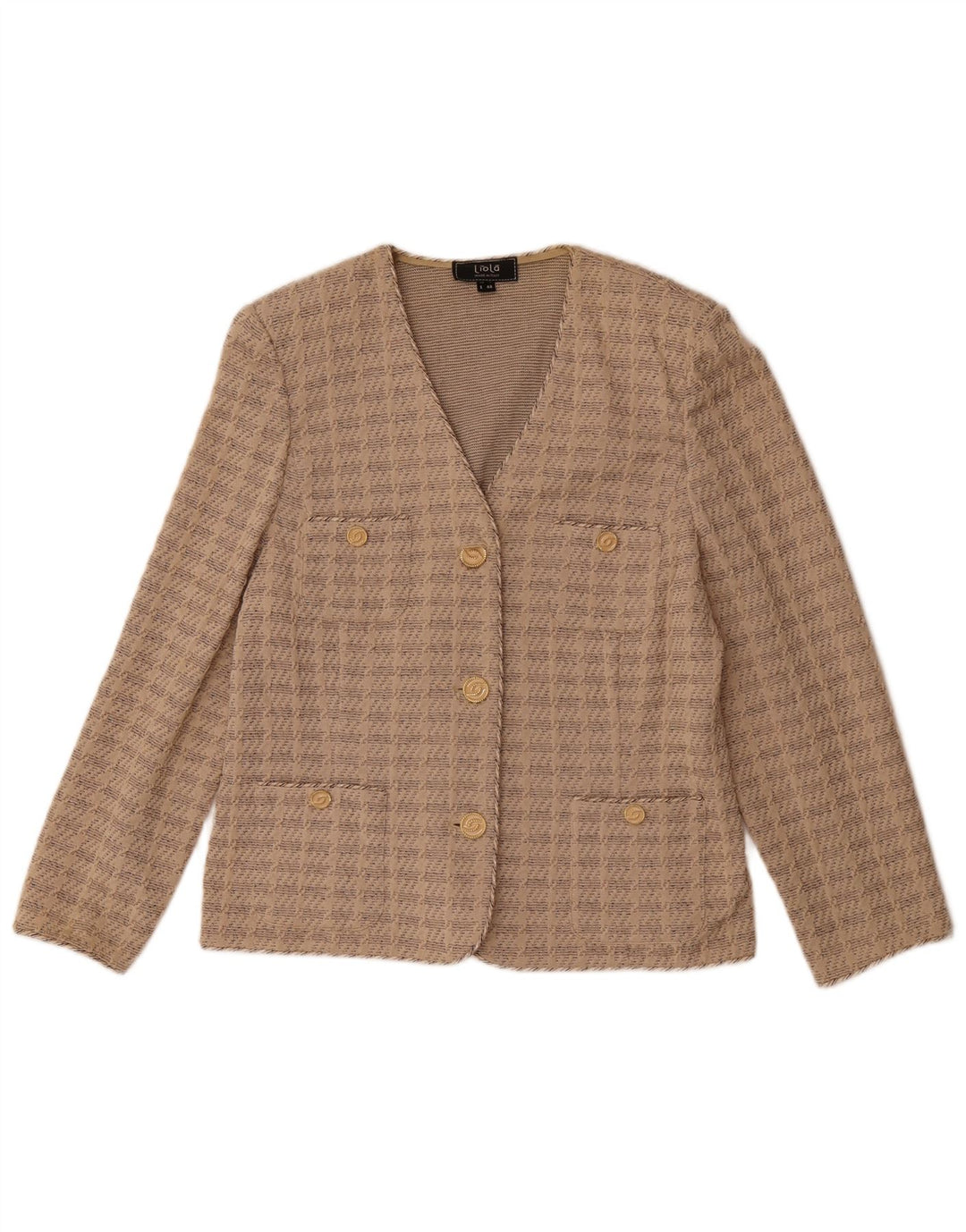 Liola Damen-Blazerjacke mit 3 Knöpfen und 3/4-Ärmeln, UK 16, Größe L, Beige, Baumwolle