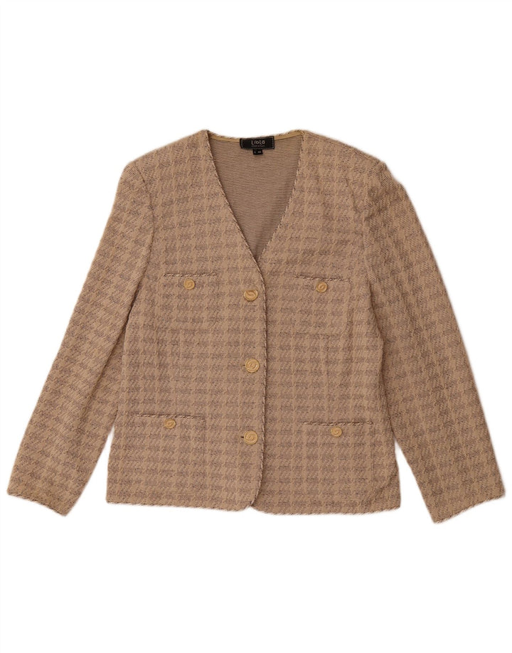 Liola Damen-Blazerjacke mit 3 Knöpfen und 3/4-Ärmeln, UK 16, Größe L, Beige, Baumwolle