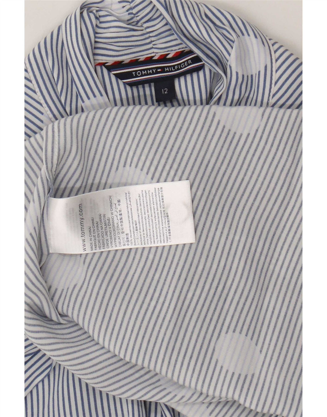 Tommy Hilfiger Damen-Hemdbluse mit vorderer Krawatte, US 12, groß, blau gepunktet
