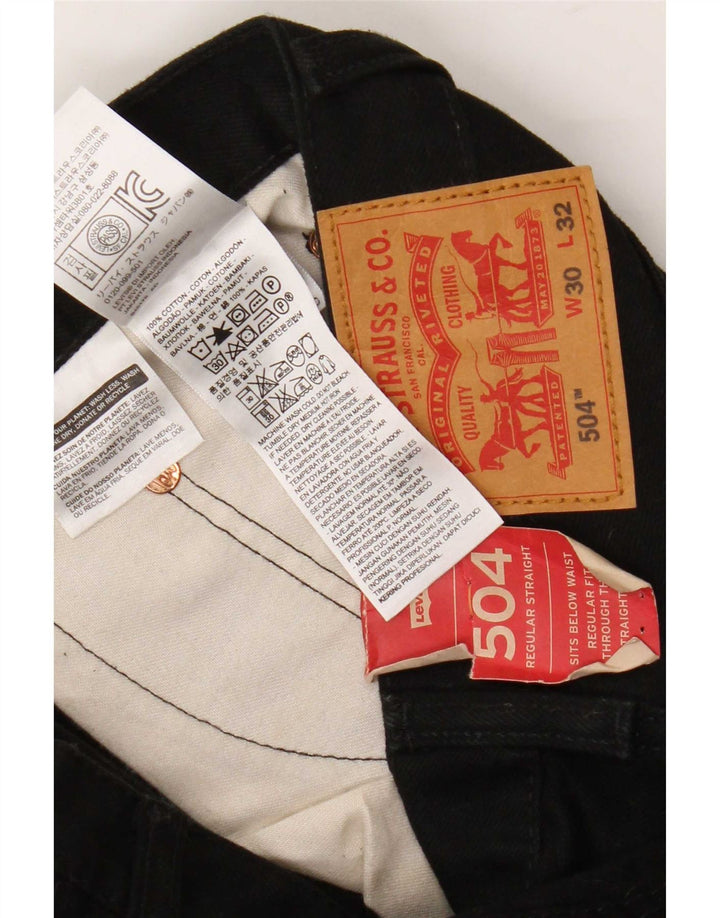Levi's Herren 504 Regular Straight Jeans W30 L32 Schwarze Baumwolle