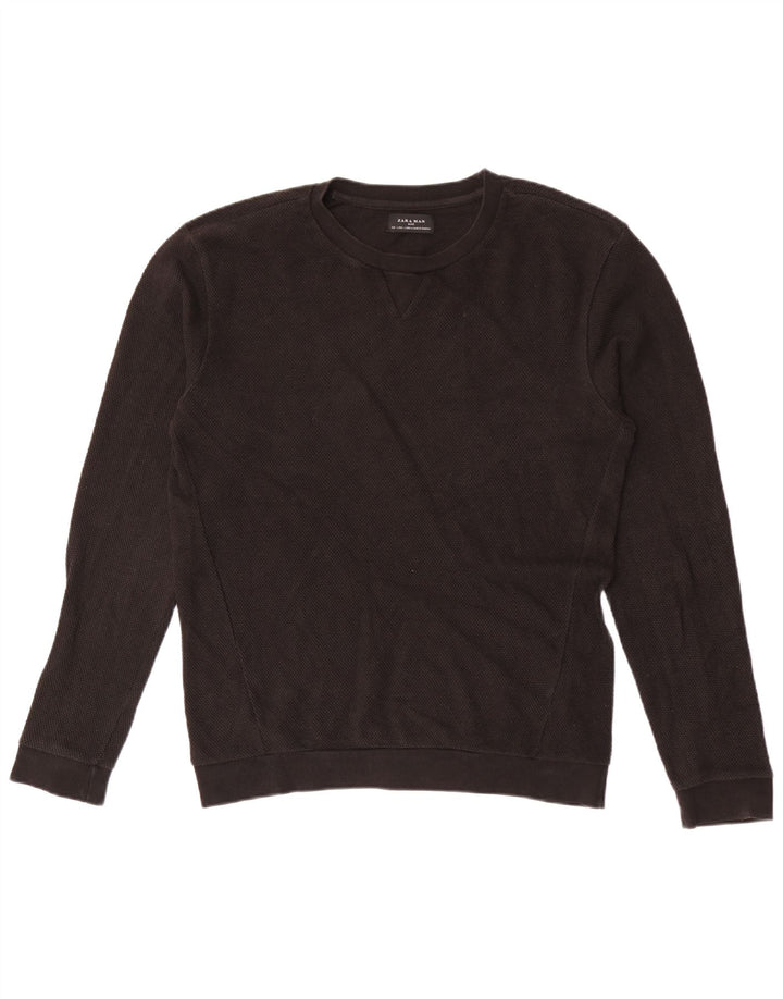 Zara Herren-Pullover mit Rundhalsausschnitt, groß, aus schwarzer Baumwolle
