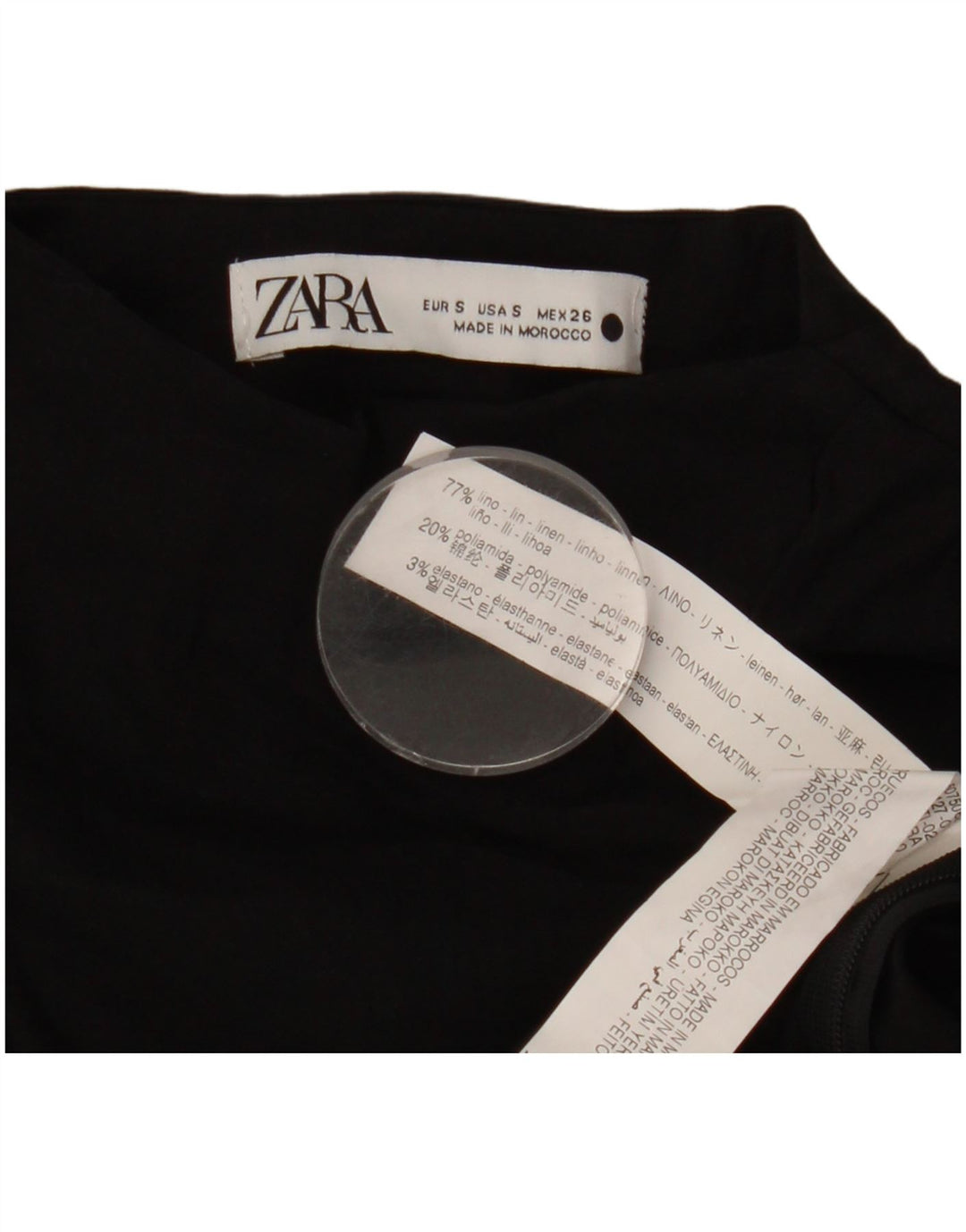 Zara Damen Crop One Shoulder Top UK 8 Small Schwarzes Leinen