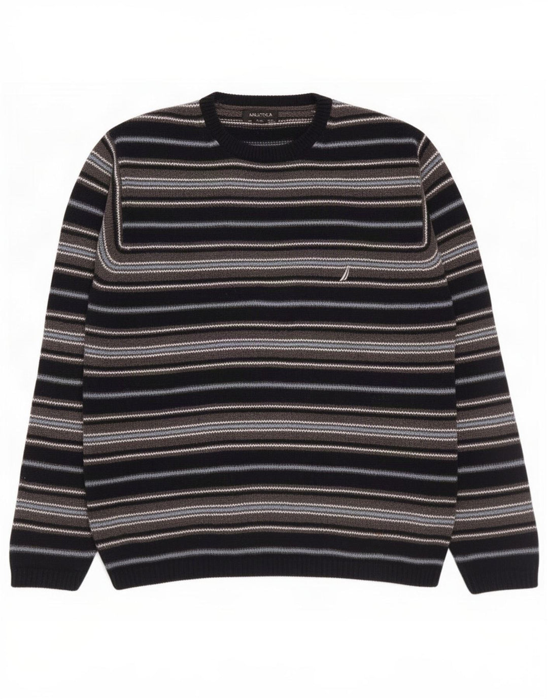 Nautica Herren-Pullover mit Rundhalsausschnitt, mittelgroß, marineblau, gestreift, Baumwolle