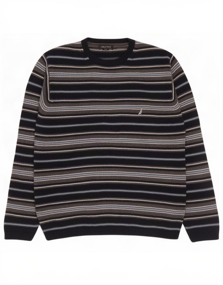 Nautica Herren-Pullover mit Rundhalsausschnitt, mittelgroß, marineblau, gestreift, Baumwolle