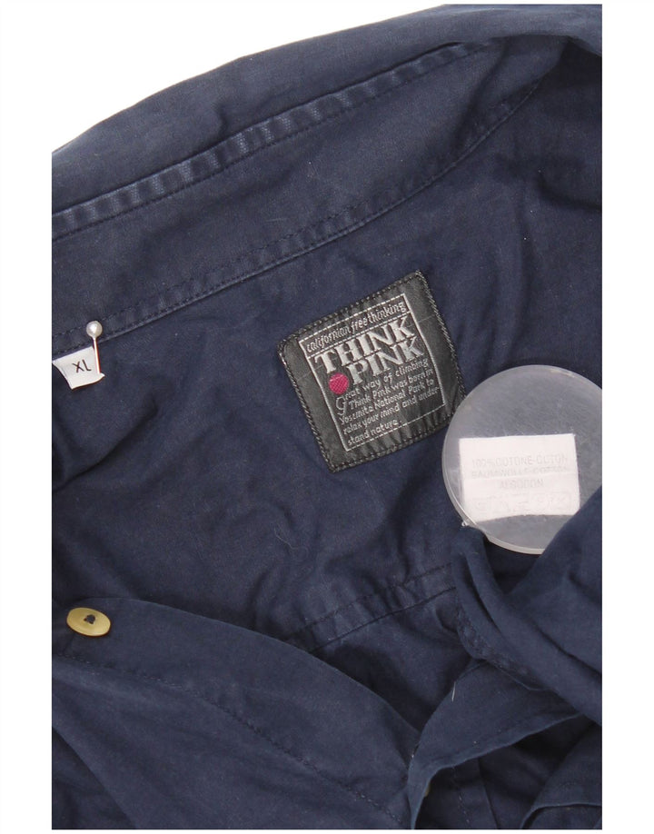 Think Pink Herrenhemd XL Marineblau aus Baumwolle