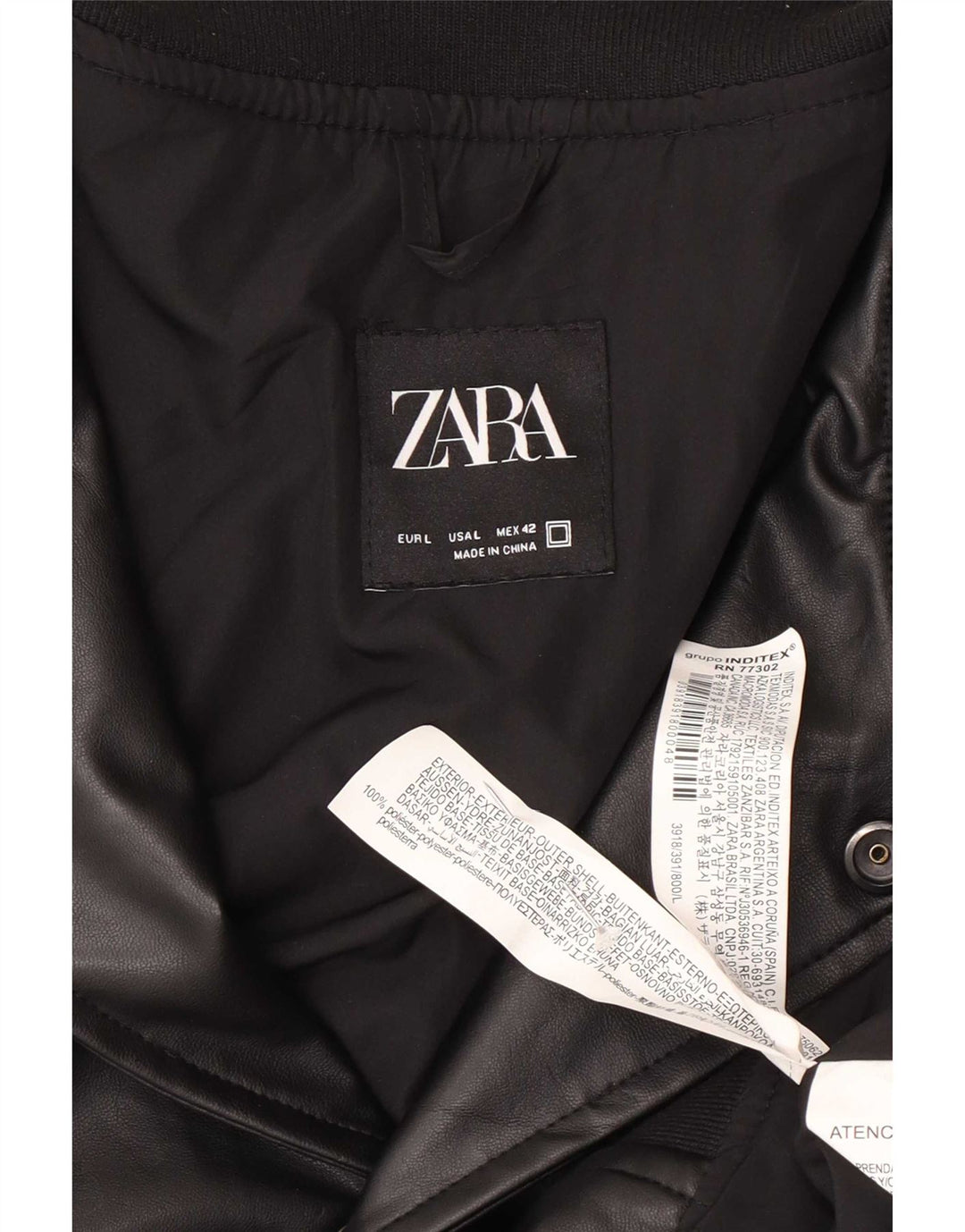 Zara Herren Kunstlederjacke UK 40 Large Schwarz Polyester