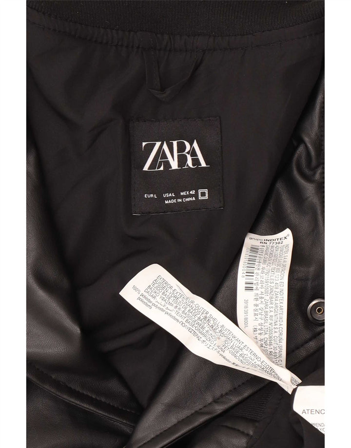 Zara Herren Kunstlederjacke UK 40 Large Schwarz Polyester