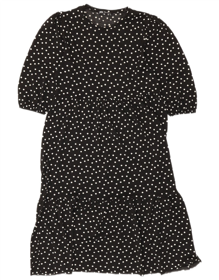 ZARA Womens Tiered Dress UK 10 Small Black Polka Dot Polyester