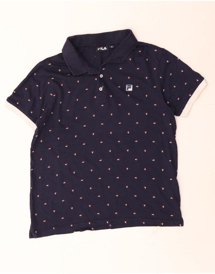 Fila Herren Poloshirt XL Marineblau gesprenkelte Baumwolle