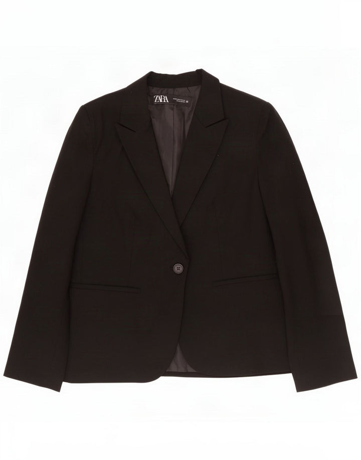 Zara Damen 1-Knopf-Blazerjacke EU 38 Small Black Polyester