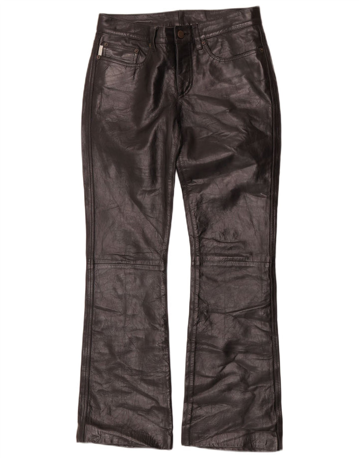 Iceberg Damen Bootcut-Lederhose W27 L29 Schwarzes Leder