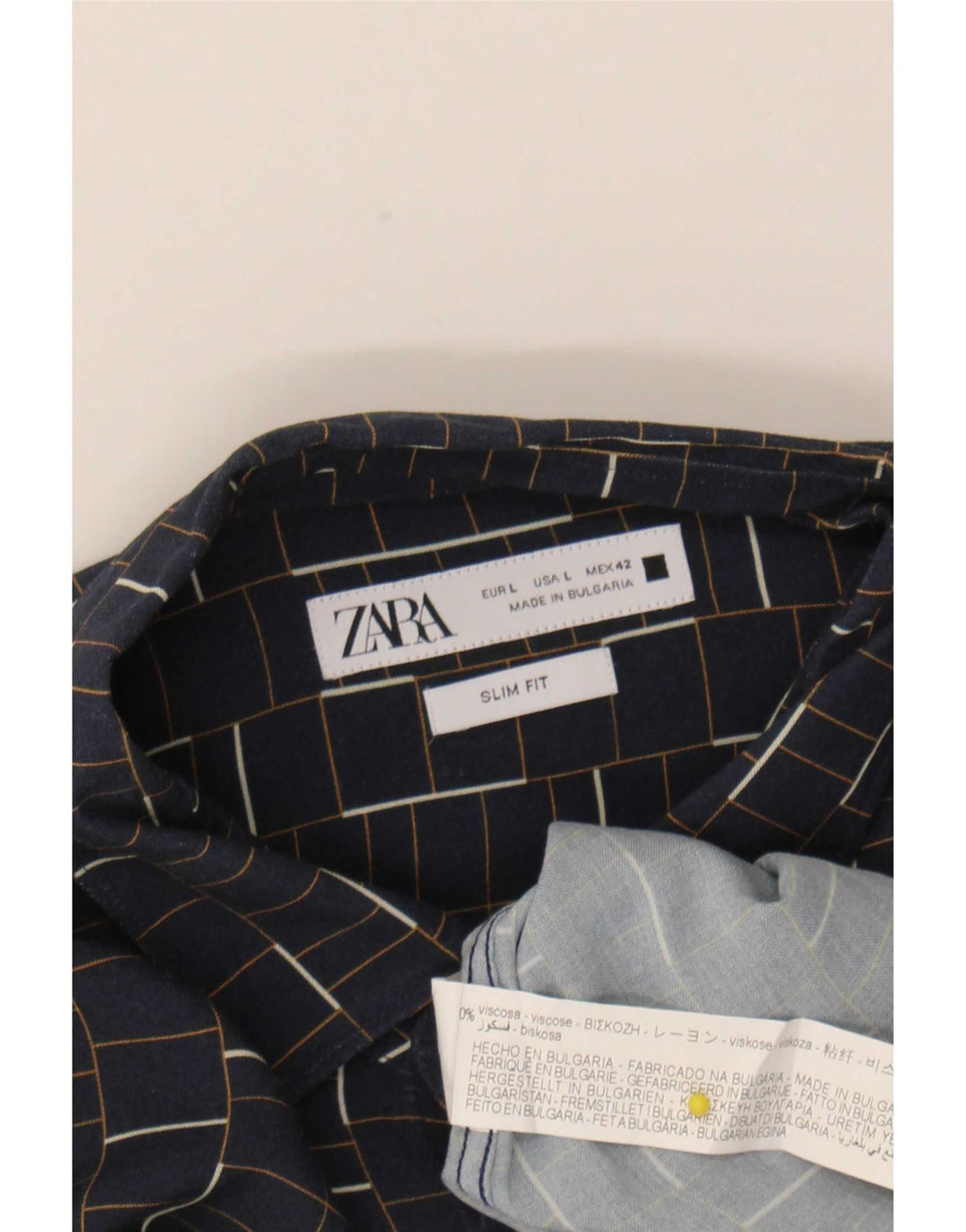 Zara Herren-Slim-Fit-Hemd, groß, marineblau, kariert, Viskose