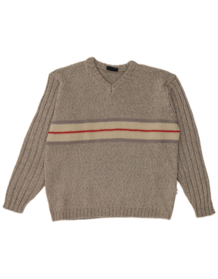 Tom Tailor Damen-Pullover mit V-Ausschnitt, UK 16, Größe L, Grau, Farbblock
