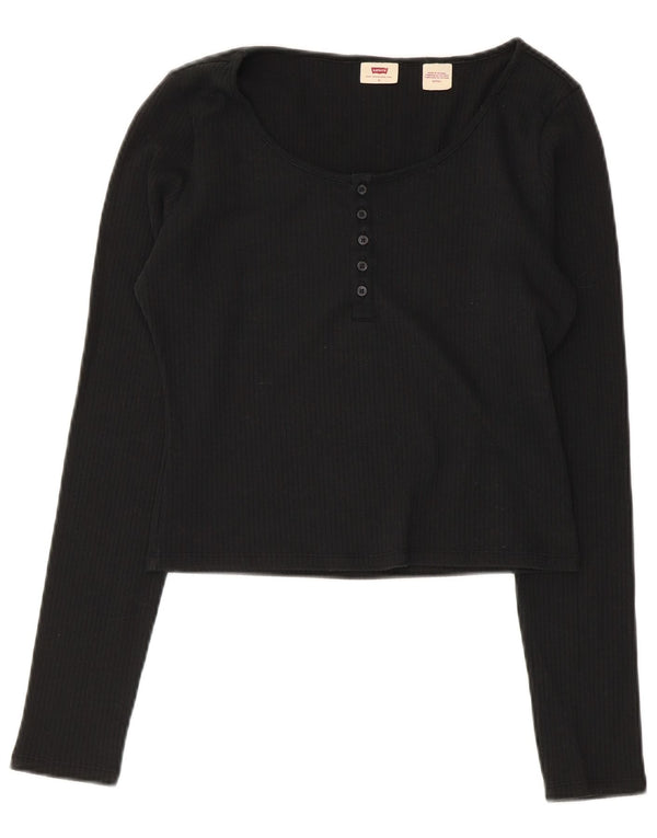 Levi's Damen Crop Top Langarm UK 10 Small Schwarz Baumwolle