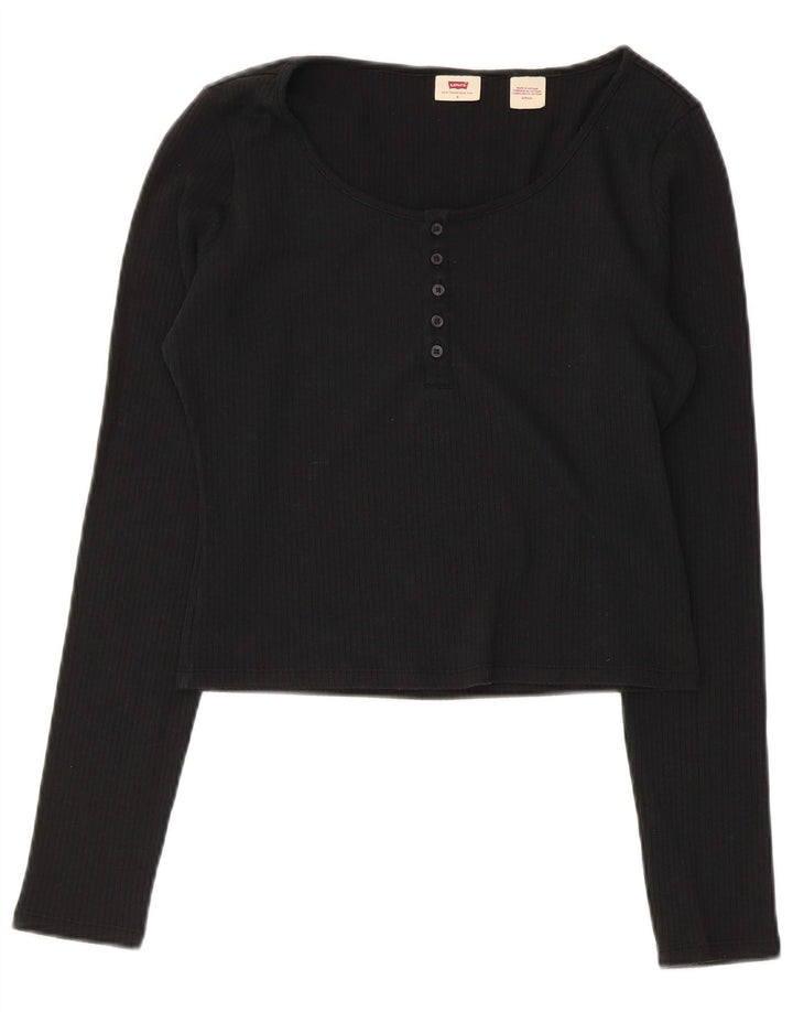 Levi's Damen Crop Top Langarm UK 10 Small Schwarz Baumwolle