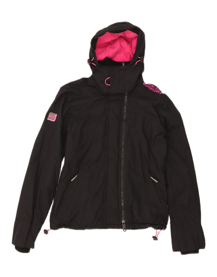 Superdry Damen Windcheater Kapuzen-Windjacke UK 14 Medium Schwarz