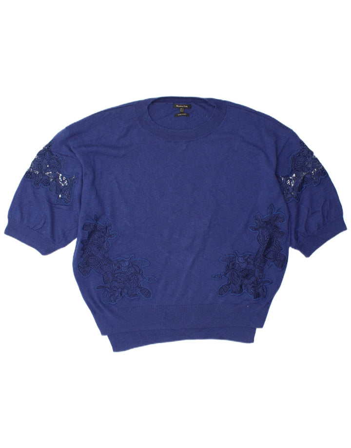 MASSIMO DUTTI Übergroßer Pullover mit Rundhalsausschnitt für Damen, UK 14, Mittelblau