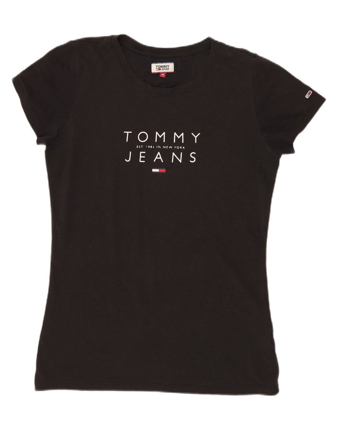 Tommy Hilfiger Damen Grafik-T-Shirt-Oberteil UK 12 Medium Schwarz
