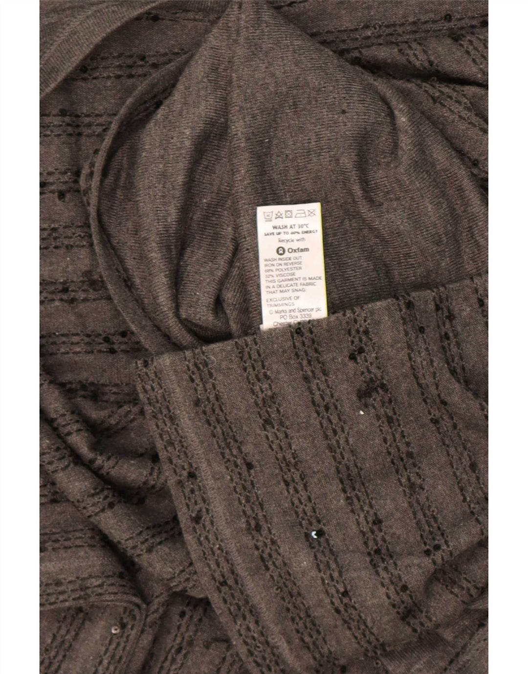 Zara Damen-Top, 3/4-Ärmel, UK 20 2XL, grau gestreift, Polyester