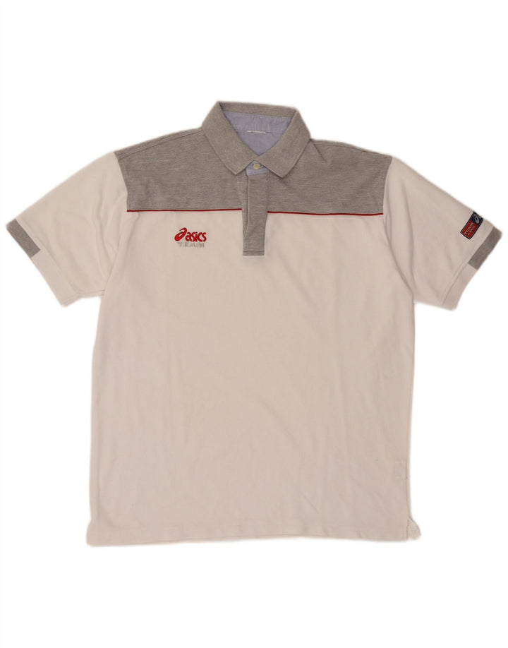 Asics Herren-Poloshirt, groß, weiße Colourblock-Baumwolle