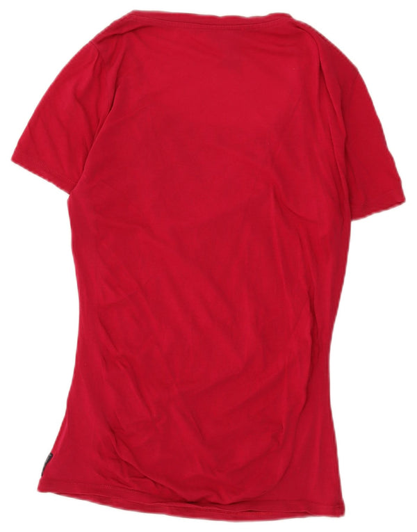 Armani Jeans Damen Grafik T-Shirt Top UK 2 2XS Rote Baumwolle