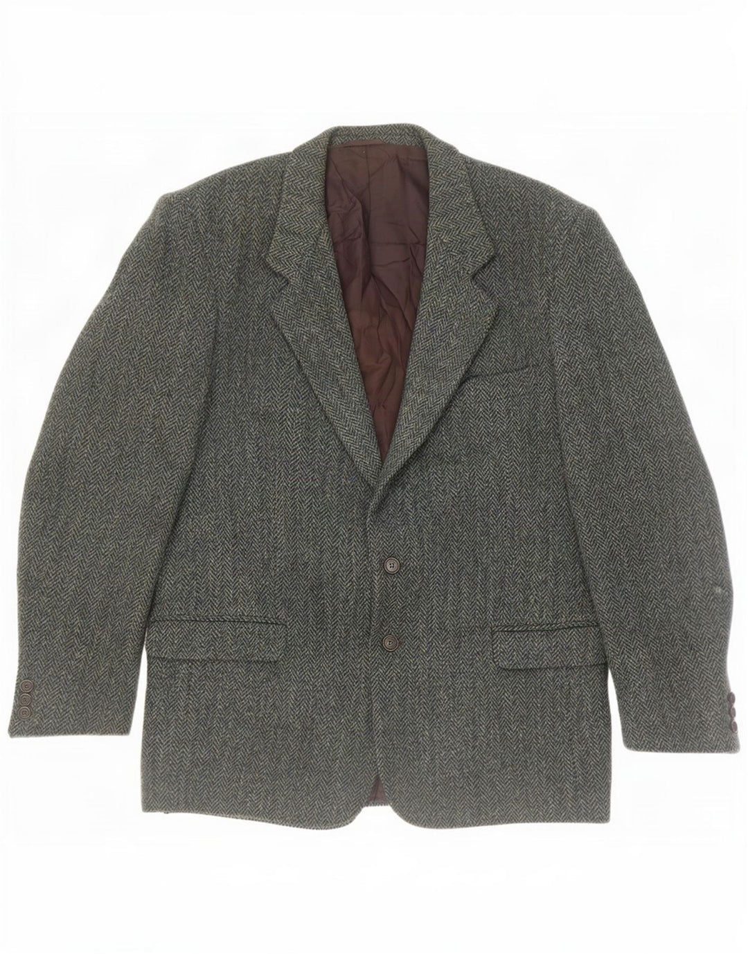 Harris Tweed Herren-Blazer mit 2 Knöpfen, IT 54 2XL, grünes Fischgrätenmuster