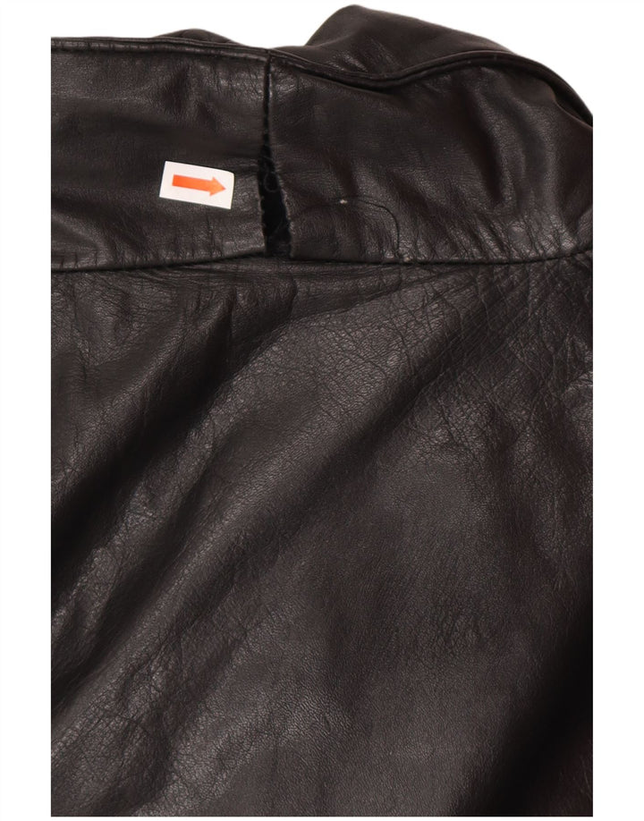 VINTAGE Damen Übergroßer Ledermantel UK 14 Mittelschwarzes Leder