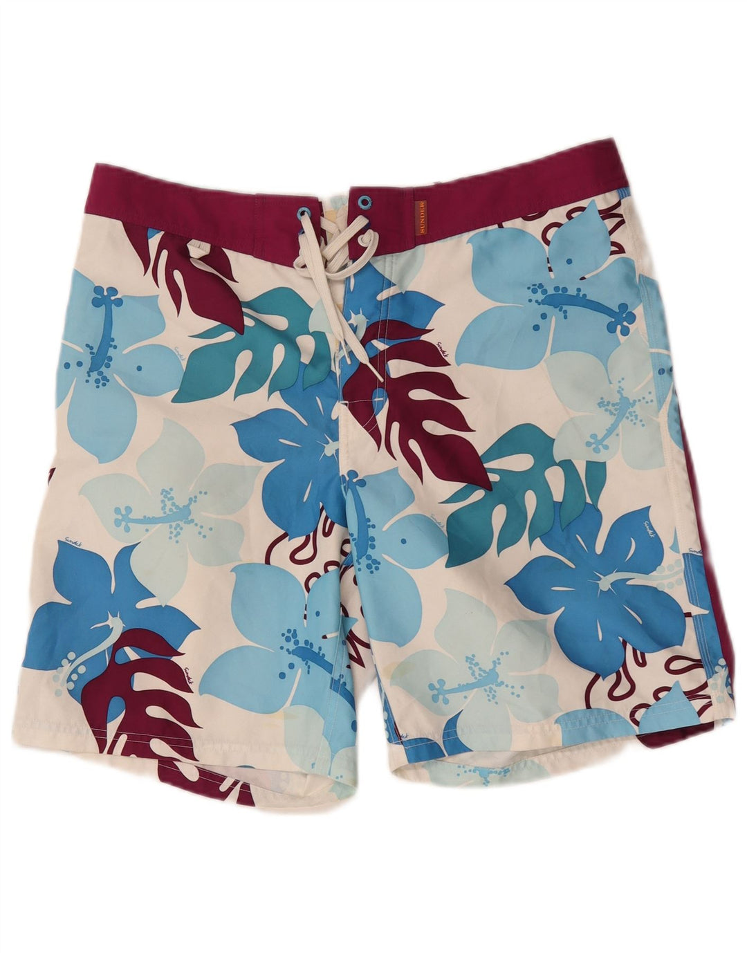 Sundek Herren-Badeshorts, groß, weißes Blumenmuster, Polyester