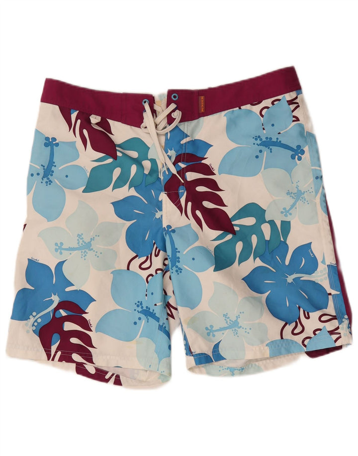 Sundek Herren-Badeshorts, groß, weißes Blumenmuster, Polyester