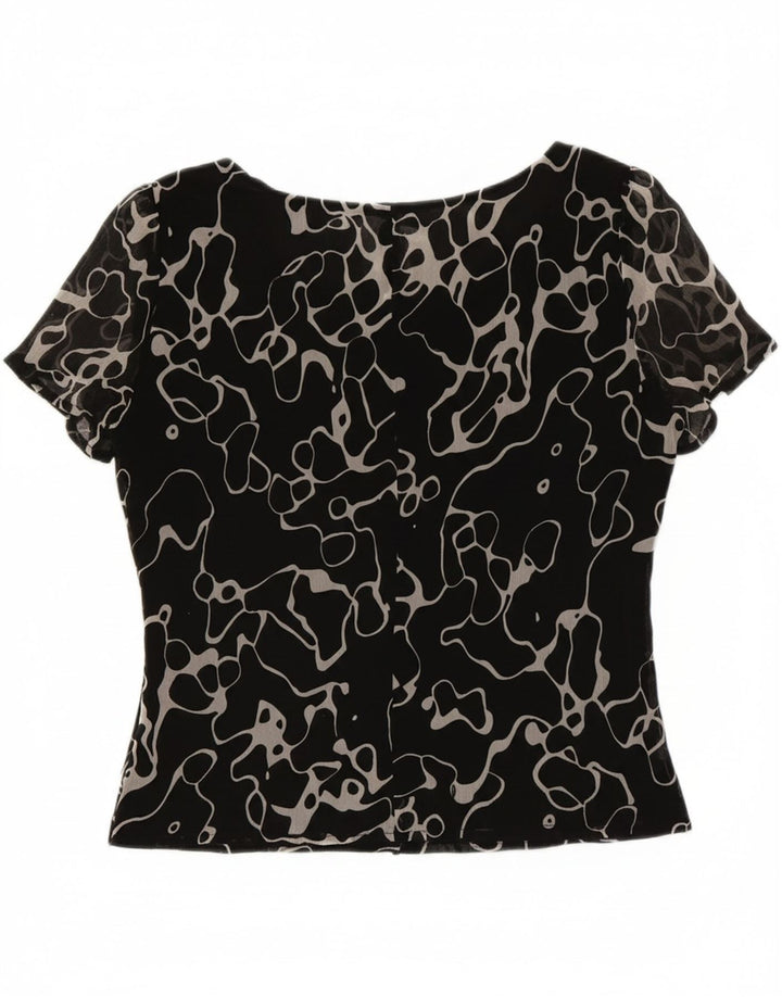 LUISA SPAGNOLI Womens Abstract Pattern Crop Blouse Top UK 14 Medium Black
