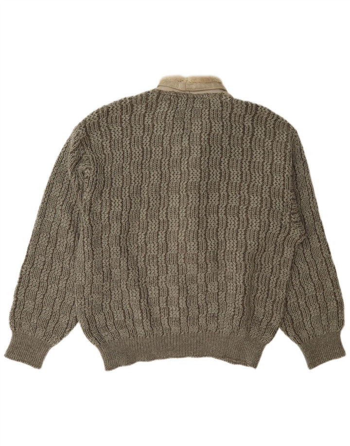 Vintage Herren-Pullover mit Schalkragen, groß, graue Farbblock-Wolle